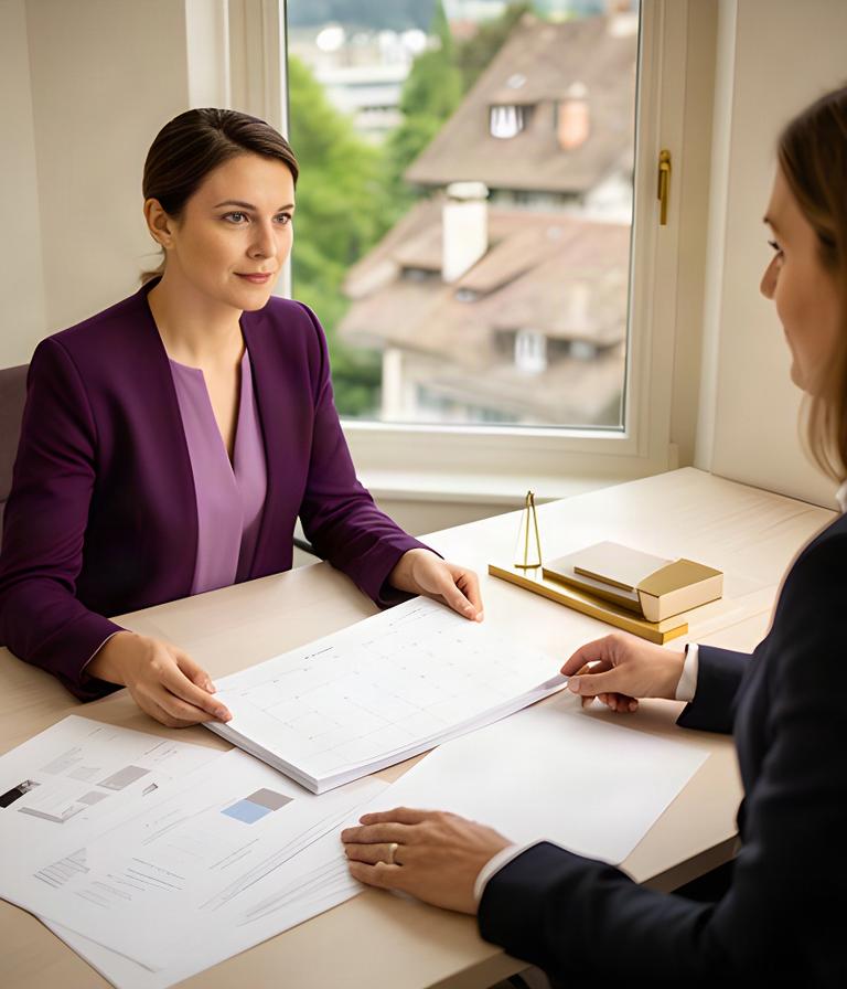 Persönliche Concierge-Beratung in einem ruhigen Büro in Aarau mit Blick auf Notizen und Kalender