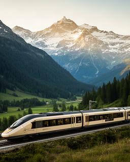 Eleganter Zug in einer alpinen Schweizer Landschaft