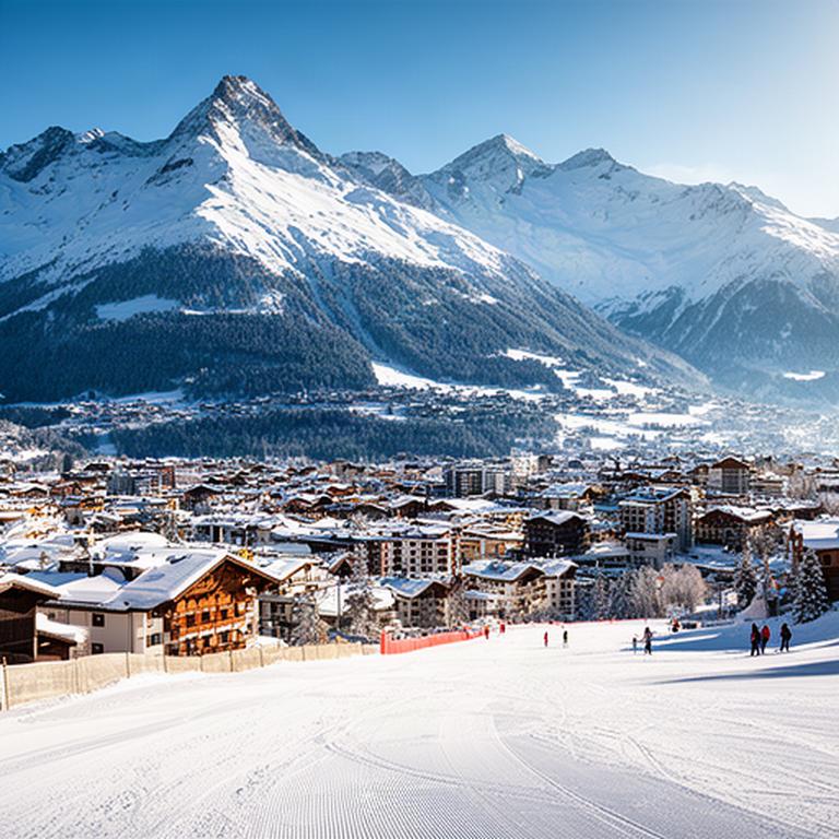 Verschneites St. Moritz mit Bergpanorama und sonniger Skipiste